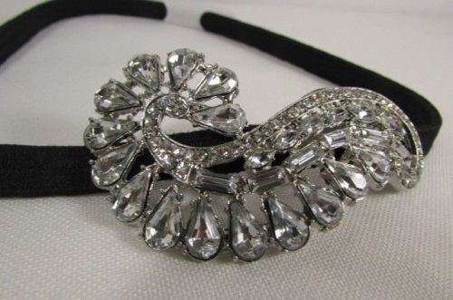 Silver Metal Side Head Band Forehead Long Leaf Flower Rhinestone Women Hair Accessories Wedding