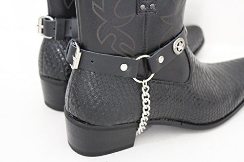 Black Pair Leather Straps Silver Texas Star Boot Chain Bracelet Men Women Western Accessories