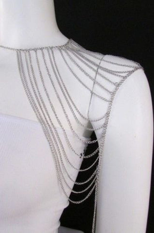 Silver Metal Thin Chain One Side Shoulder Drapes Casual Lady Gaga Style Women Accessories