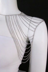 Silver Metal Thin Chain One Side Shoulder Drapes Casual Lady Gaga Style