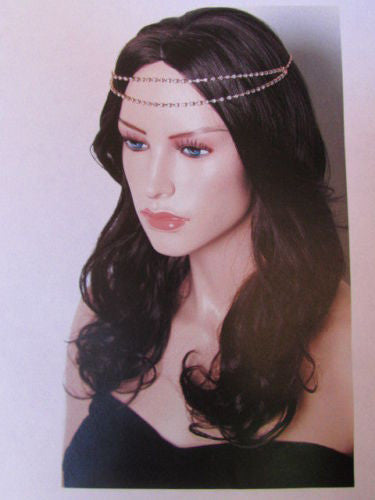 Silver Metal Head Chain Hair Piece Two Forehead Strands Rhinestones Women Accessories