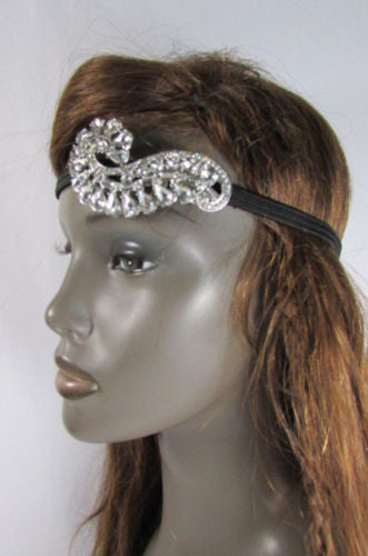 Silver Metal Side Head Band Forehead Long Leaf Flower Rhinestone Women Hair Accessories Wedding