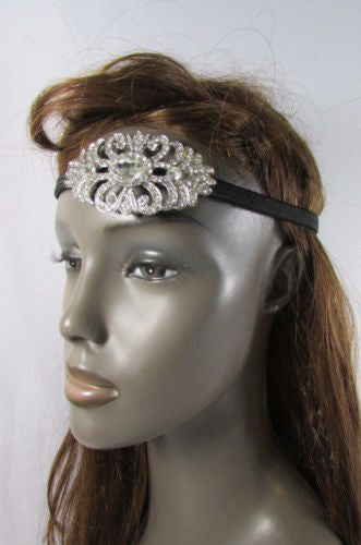 Silver Metal Side Head Band Forehead Large Rhinestone Flower Women Hair Wedding Accessories