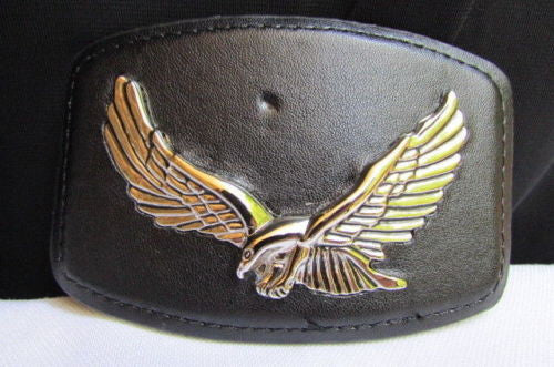Silver Metal Flying Eagle Buckle Black Faux Leather New Men Rodeo Cowboy Accessories