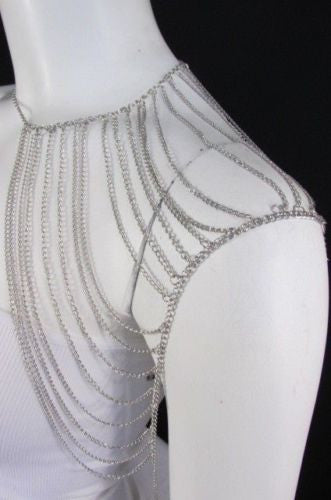 Silver Metal Thin Chain One Side Shoulder Drapes Casual Lady Gaga Style Women Accessories