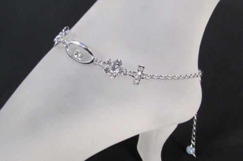 Silver Metal Boot Chains Bracelet Anklet Foot KISS Pendant Charm Chunky Rhinestones Women Accessories