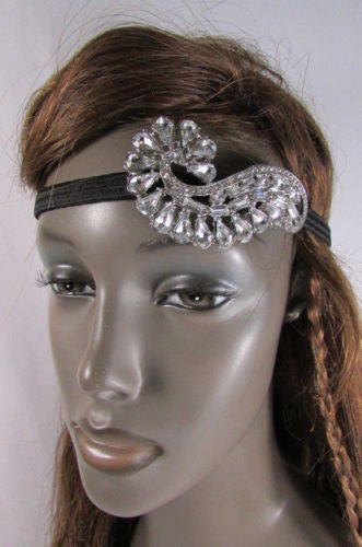Silver Metal Side Head Band Forehead Long Leaf Flower Rhinestone Women Hair Accessories Wedding