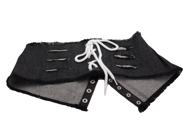 Brand New Women Wide Tie Corset Black Color Denim Jeans Fashion High Waist Belt Fit Size S