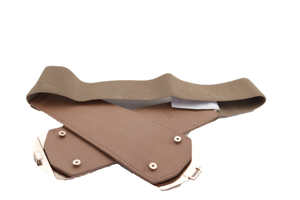 Brand New Women Fashion Beige Faux Leather Elastic Belt Hip Waist Gold Metal Buckle S M