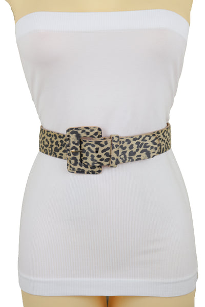 Brand New Women Faux Leather Strap Black Beige Leopard Fashion Hip Waist Belt Cheetah S M