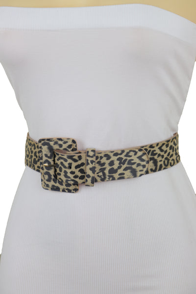 Brand New Women Faux Leather Strap Black Beige Leopard Fashion Hip Waist Belt Cheetah S M