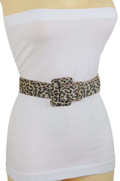 Brand New Women Faux Leather Strap Black Beige Leopard Fashion Hip Waist Belt Cheetah S M