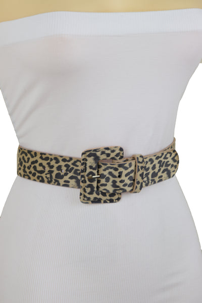 Brand New Women Faux Leather Strap Black Beige Leopard Fashion Hip Waist Belt Cheetah S M