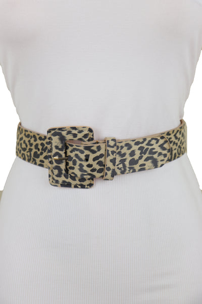 Brand New Women Faux Leather Strap Black Beige Leopard Fashion Hip Waist Belt Cheetah S M