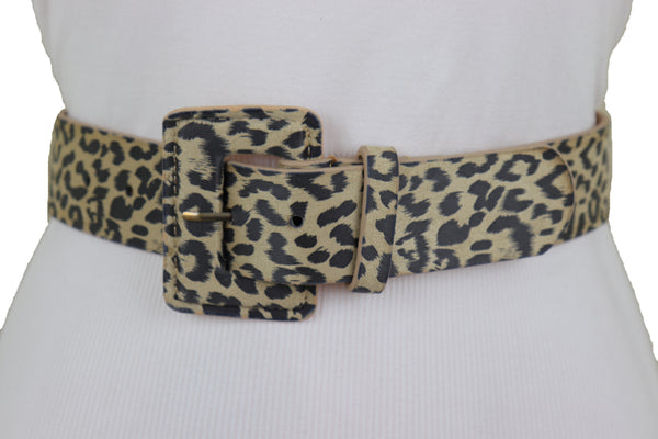 Brand New Women Faux Leather Strap Black Beige Leopard Fashion Hip Waist Belt Cheetah S M