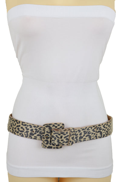 Brand New Women Faux Leather Strap Black Beige Leopard Fashion Hip Waist Belt Cheetah S M