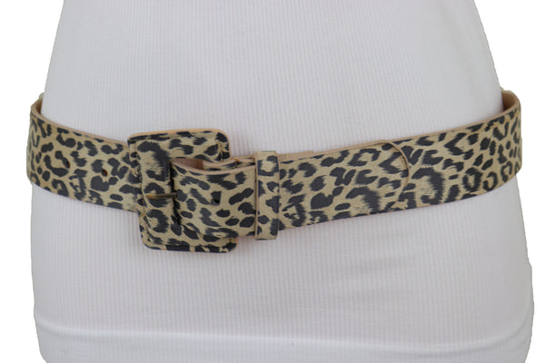 Brand New Women Faux Leather Strap Black Beige Leopard Fashion Hip Waist Belt Cheetah S M