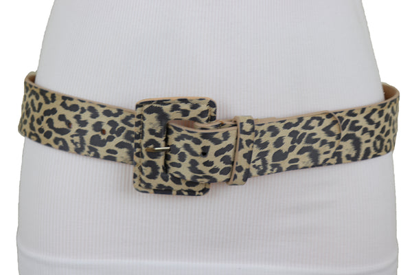 Brand New Women Faux Leather Strap Black Beige Leopard Fashion Hip Waist Belt Cheetah S M
