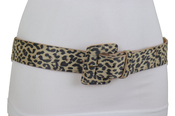 Brand New Women Faux Leather Strap Black Beige Leopard Fashion Hip Waist Belt Cheetah S M