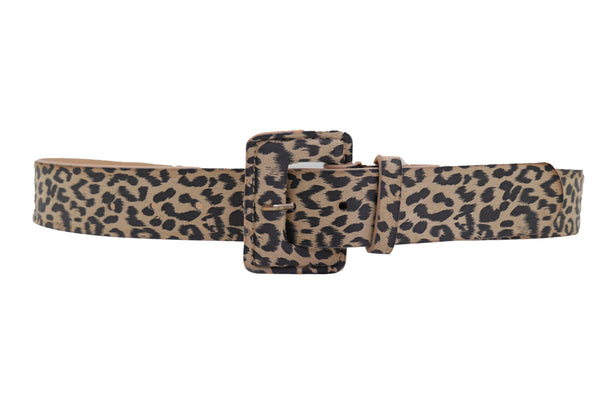 Brand New Women Faux Leather Strap Black Beige Leopard Fashion Hip Waist Belt Cheetah S M