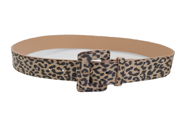 Brand New Women Faux Leather Strap Black Beige Leopard Fashion Hip Waist Belt Cheetah S M
