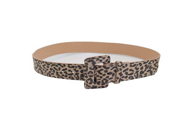 Brand New Women Faux Leather Strap Black Beige Leopard Fashion Hip Waist Belt Cheetah S M