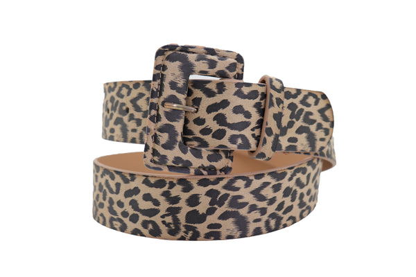 Brand New Women Faux Leather Strap Black Beige Leopard Fashion Hip Waist Belt Cheetah S M