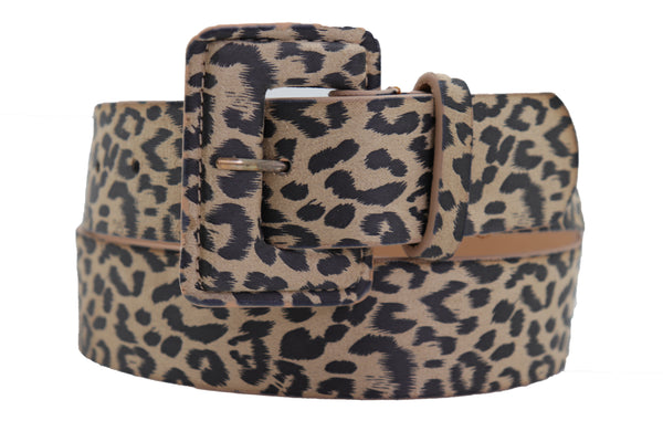 Brand New Women Faux Leather Strap Black Beige Leopard Fashion Hip Waist Belt Cheetah S M