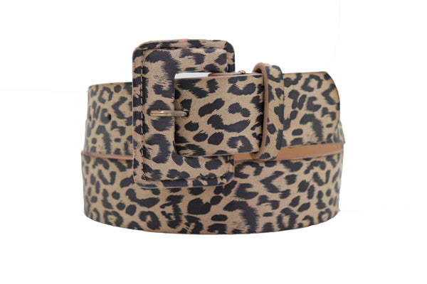 Brand New Women Faux Leather Strap Black Beige Leopard Fashion Hip Waist Belt Cheetah S M