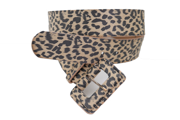 Brand New Women Faux Leather Strap Black Beige Leopard Fashion Hip Waist Belt Cheetah S M