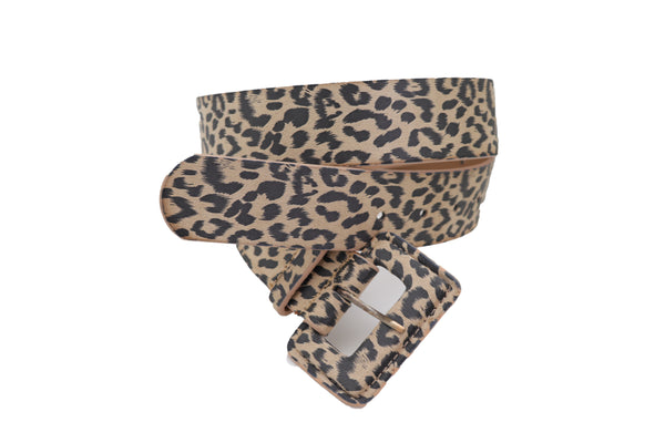 Brand New Women Faux Leather Strap Black Beige Leopard Fashion Hip Waist Belt Cheetah S M