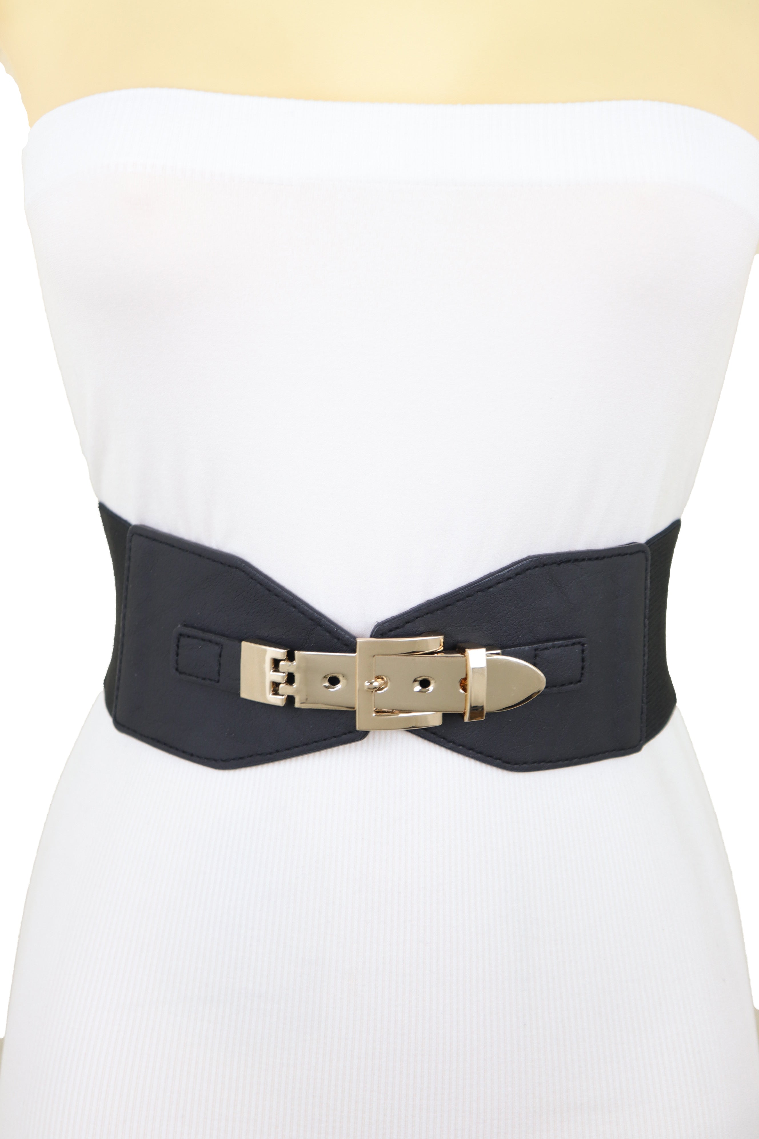 Faux Leather Wide Black Elastic Belt Bling Gold Metal Buckle Size S M alwaystyle4you Faux Leather Wide Black Elastic Belt Bling Gold Metal Buckle Size S M alwaystyle4you