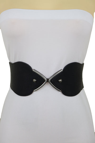 Brand New Women Hip High Waist Fashion Wide Black Belt Silver Metal Studs Buckle Size S M