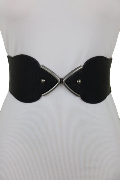 Brand New Women Hip High Waist Fashion Wide Black Belt Silver Metal Studs Buckle Size S M
