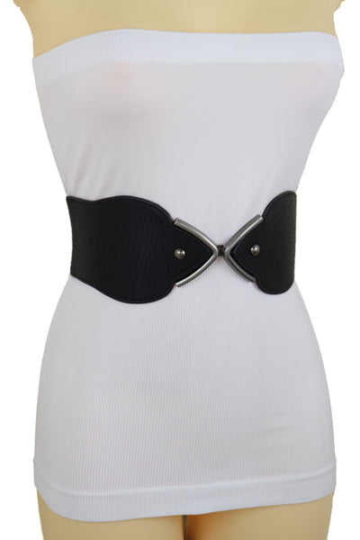 Brand New Women Hip High Waist Fashion Wide Black Belt Silver Metal Studs Buckle Size S M