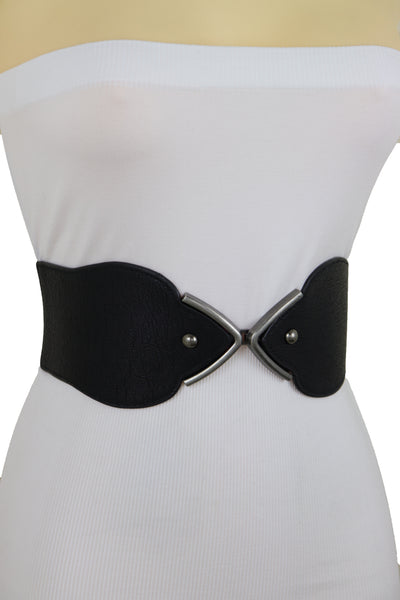 Brand New Women Hip High Waist Fashion Wide Black Belt Silver Metal Studs Buckle Size S M