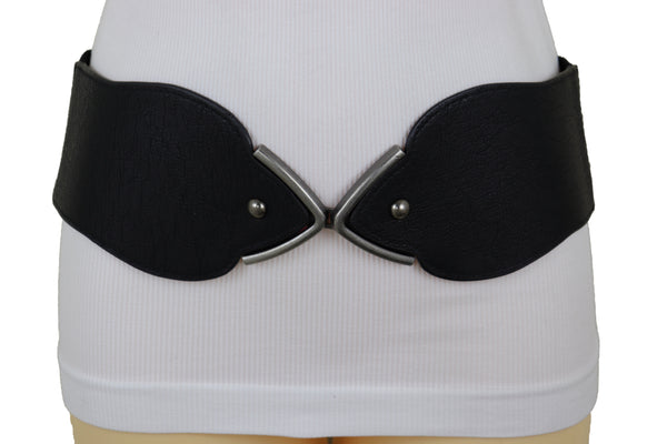 Brand New Women Hip High Waist Fashion Wide Black Belt Silver Metal Studs Buckle Size S M