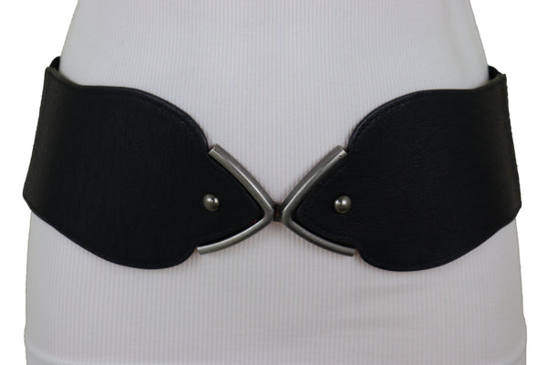 Brand New Women Hip High Waist Fashion Wide Black Belt Silver Metal Studs Buckle Size S M