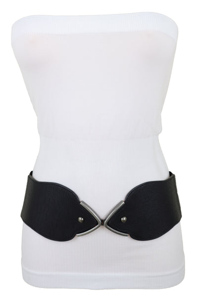 Brand New Women Hip High Waist Fashion Wide Black Belt Silver Metal Studs Buckle Size S M
