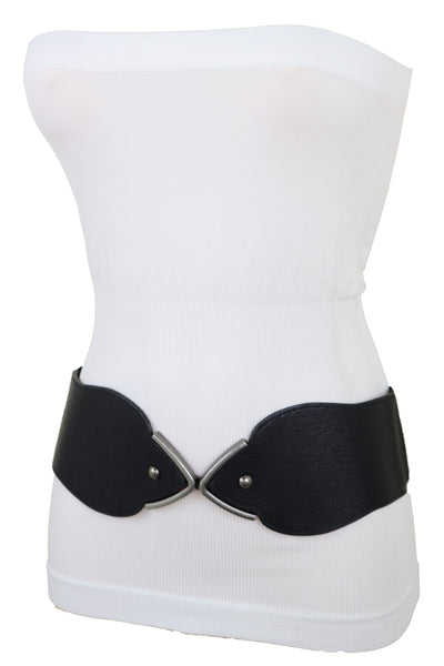 Brand New Women Hip High Waist Fashion Wide Black Belt Silver Metal Studs Buckle Size S M