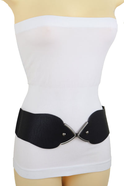 Brand New Women Hip High Waist Fashion Wide Black Belt Silver Metal Studs Buckle Size S M
