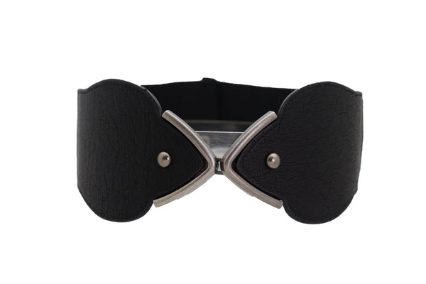 Brand New Women Hip High Waist Fashion Wide Black Belt Silver Metal Studs Buckle Size S M