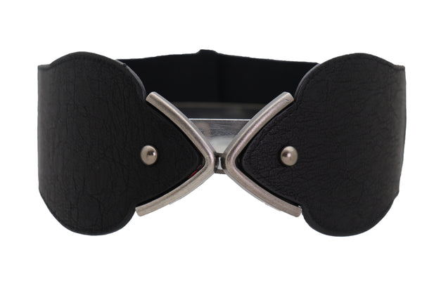 Brand New Women Hip High Waist Fashion Wide Black Belt Silver Metal Studs Buckle Size S M