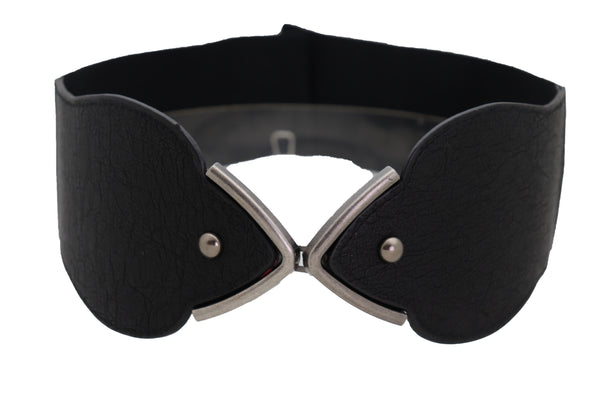 Brand New Women Hip High Waist Fashion Wide Black Belt Silver Metal Studs Buckle Size S M