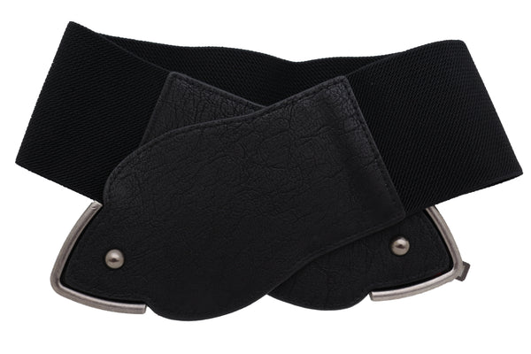 Brand New Women Hip High Waist Fashion Wide Black Belt Silver Metal Studs Buckle Size S M