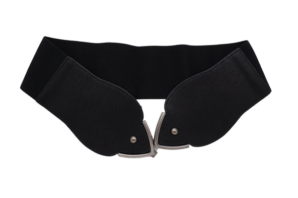 Brand New Women Hip High Waist Fashion Wide Black Belt Silver Metal Studs Buckle Size S M