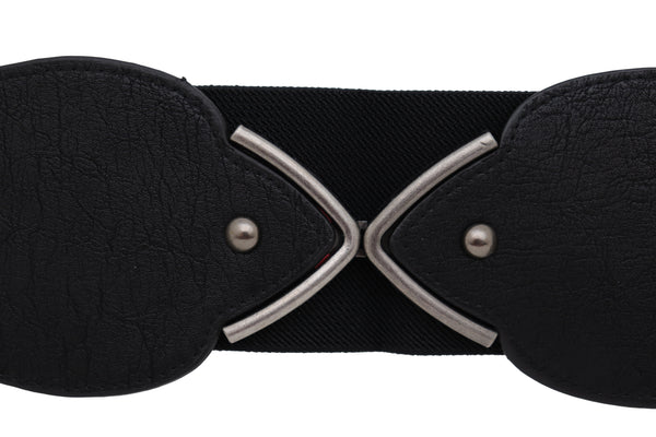 Brand New Women Hip High Waist Fashion Wide Black Belt Silver Metal Studs Buckle Size S M