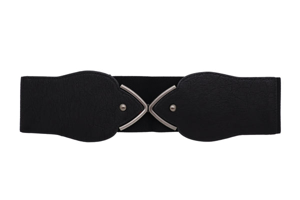 Brand New Women Hip High Waist Fashion Wide Black Belt Silver Metal Studs Buckle Size S M