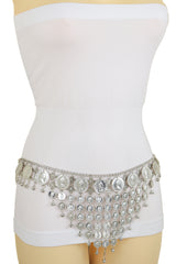 Silver Metal Chain Coin Charms Bling Belt Belly Dance Hip High Waist S M L