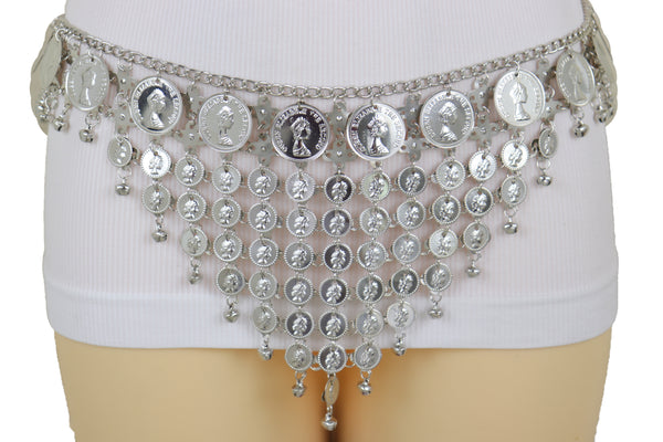 Brand New Women Silver Metal Chain Coin Charms Bling Belt Belly Dance Hip High Waist S M L